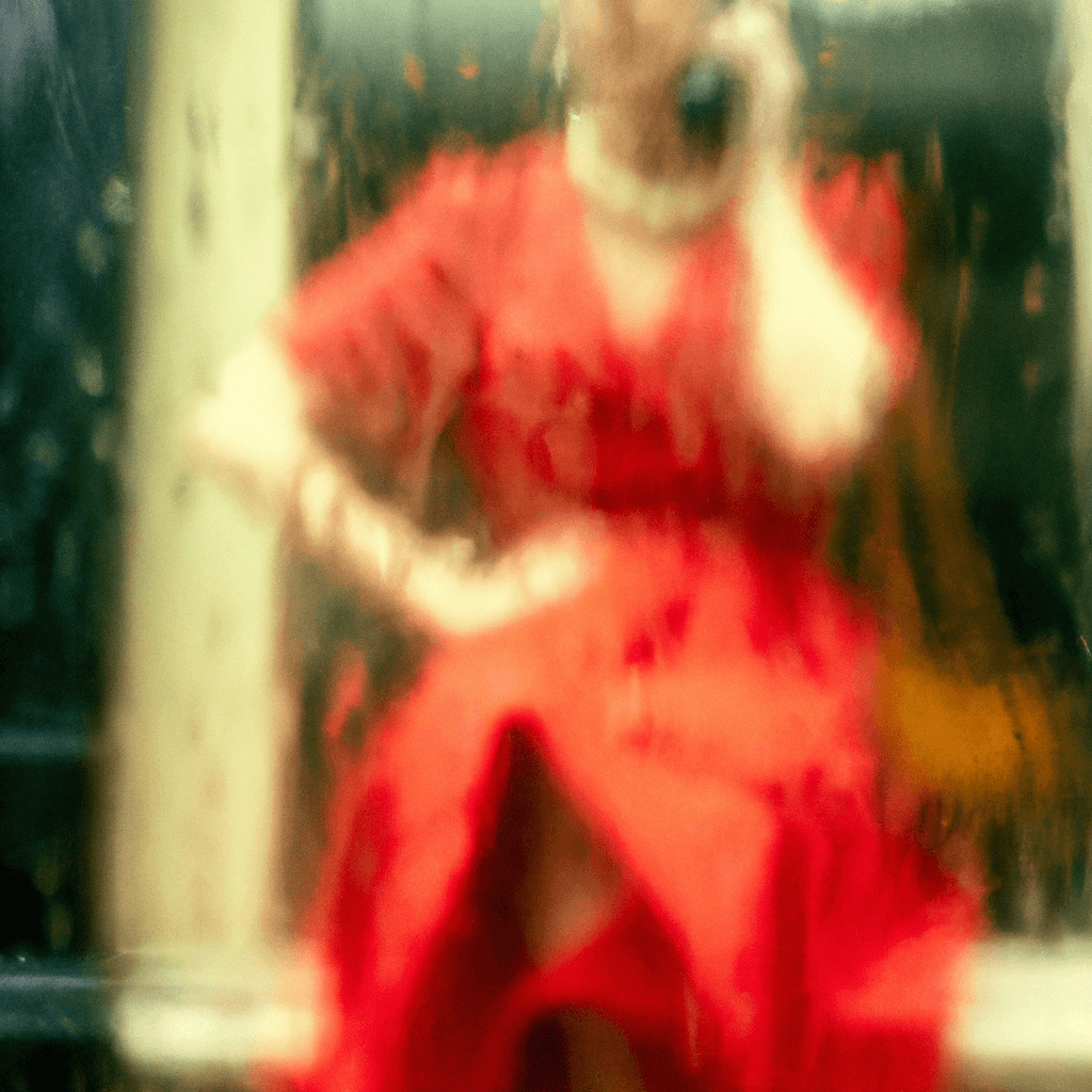 grainy abstract experimental expired film photo of a woman in red dress, talking angrily on mobile phone, gesticulating angrily, in 1960s New York City by Saul Leiter, 50mm lens, cinematic colors, oversaturated filter, blur, reflection, refraction, distortion, rain drops, smears, smudges, blur, cinestill 800t
