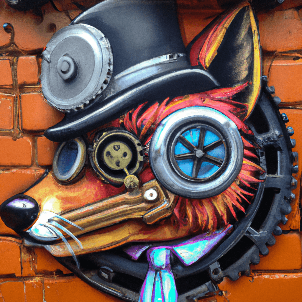 street art of a steampunk red fox